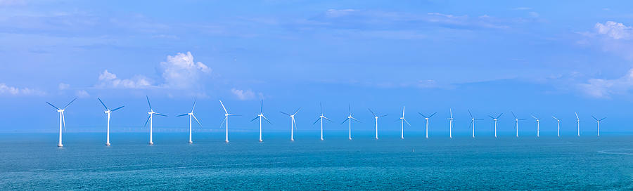 Renewable energy wind power plant and wind turbines along Denmark sea ...