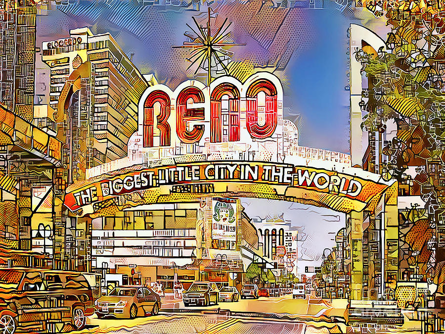 Reno Nevada The Biggest Little City In The World in Rough Lines and Vibrant Golden Colors 20200823 Photograph by Wingsdomain Art and Photography