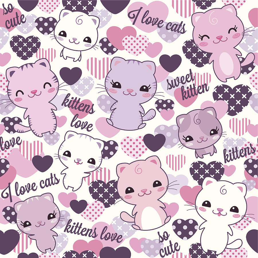 Repeating Kittens pattern Drawing by PaCondryx