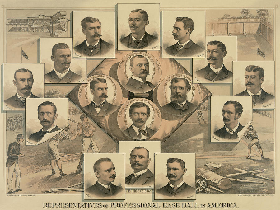 Vintage Drawing - Representatives of professional baseball in America by Vintage Sports