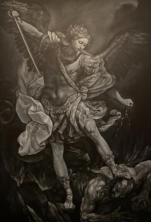 Reproduction Saint Michael The Archangel Drawing by Thuy Pham - Fine ...