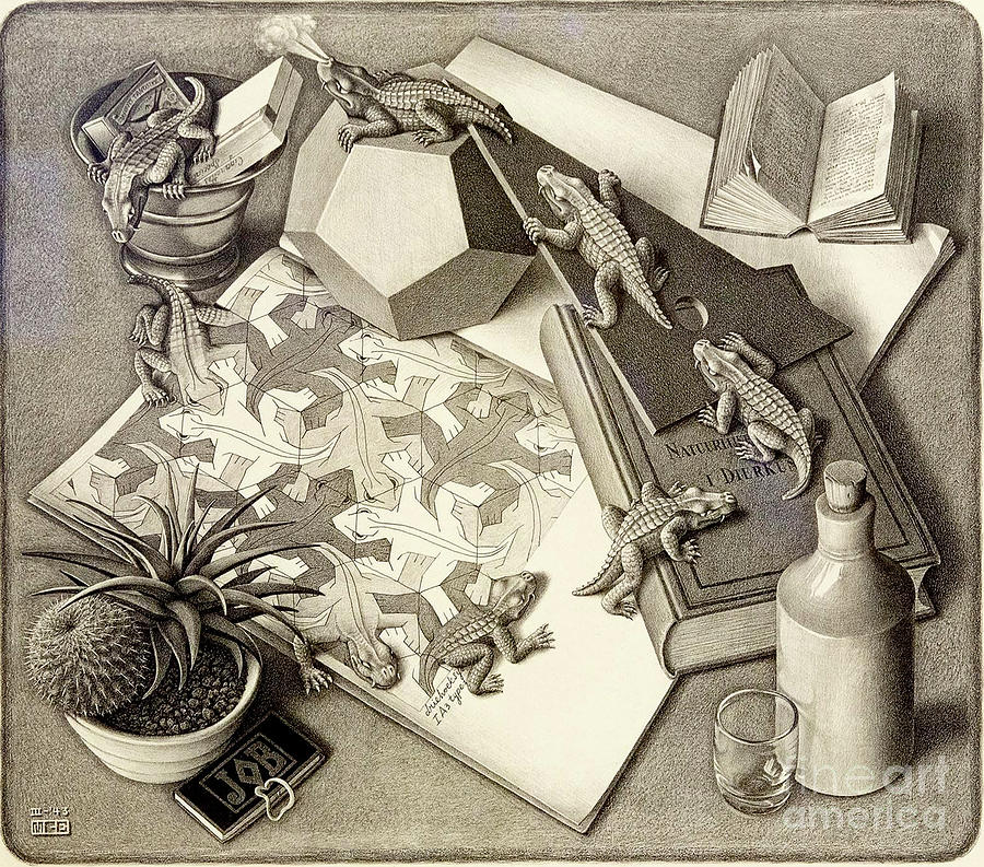 Book Drawing - Reptiles by MC Escher