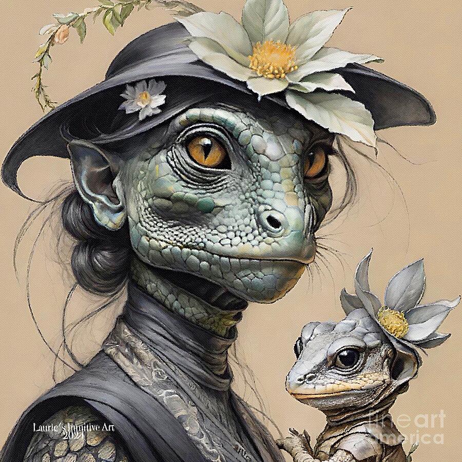 Reptilian Mother and Baby Digital Art by Lauries Intuitive