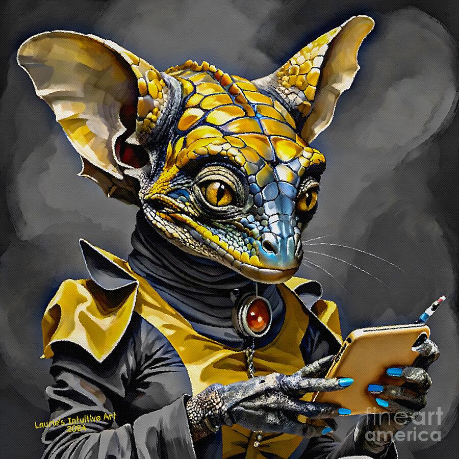 Reptilian Using A Smartphone Digital Art by Lauries Intuitive