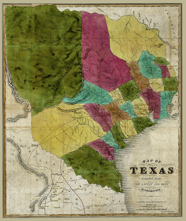 Republic of Texas old map 1837 Photograph by Phil Cardamone