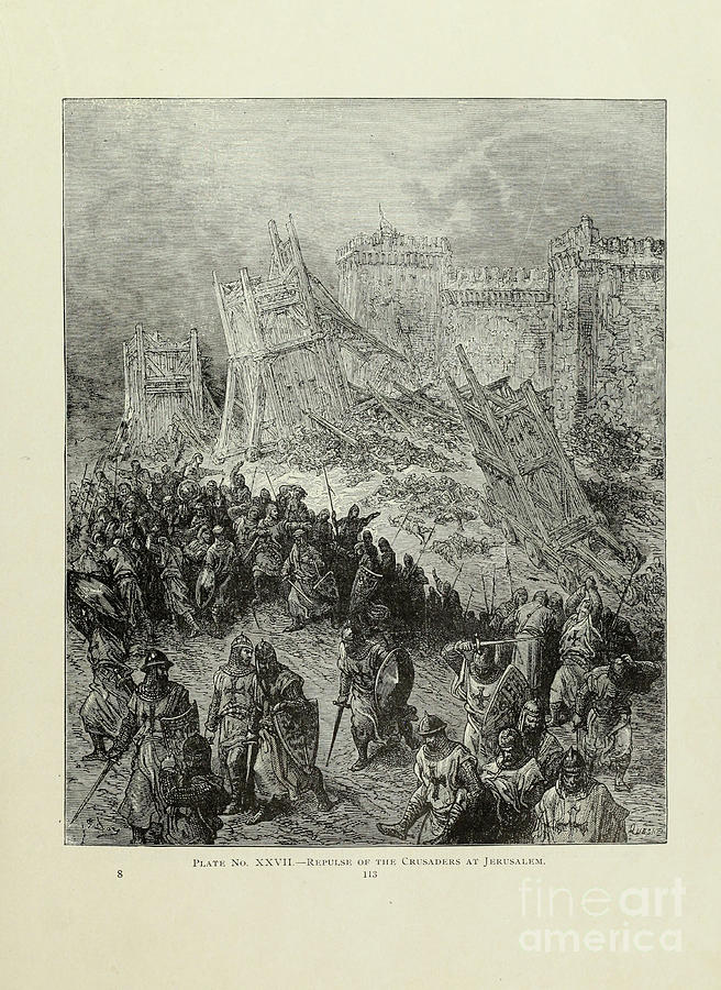 Repulse Of The Crusaders At Jerusalem By Dore V1 Drawing