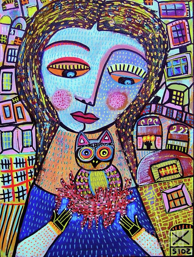 Rescued Baby Owl Painting by Sandra Silberzweig