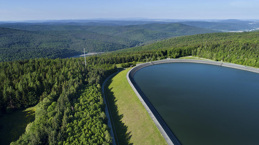 Reservoir, storage basin of pumped-storage plant Photograph by Ollo
