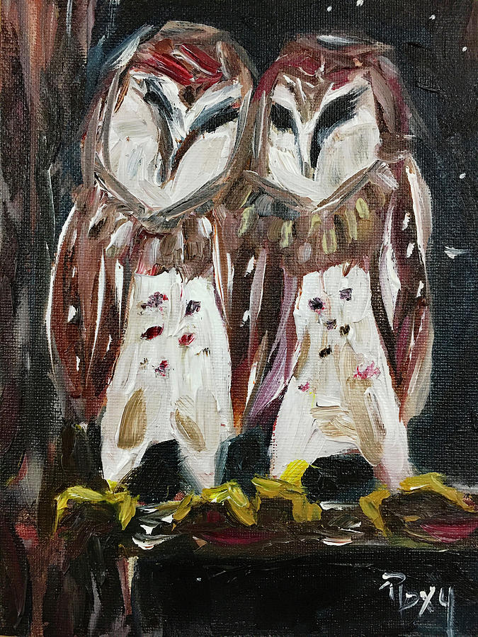 Resident Gangstas Backyard Barn Owls Painting by Roxy Rich