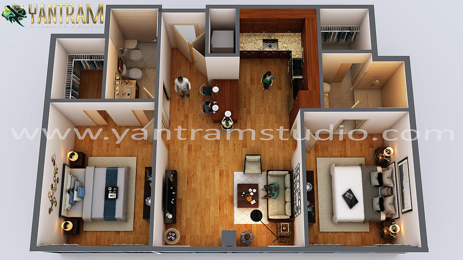 Residential apartment of 3d floor plan Ahmedabad by architectural modeling  firm Ahmedabad, India Ceramic Art by Yantram Animation Studio - Pixels