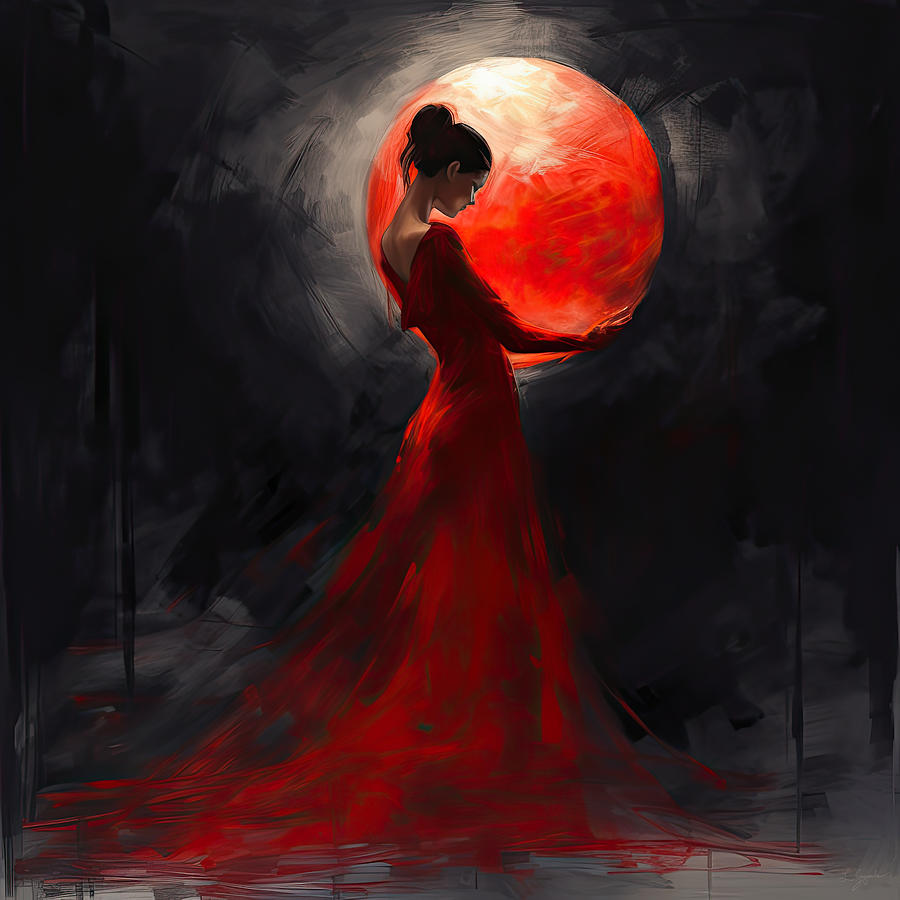 Lady In Red Painting - Resonating Admiration by Lourry Legarde