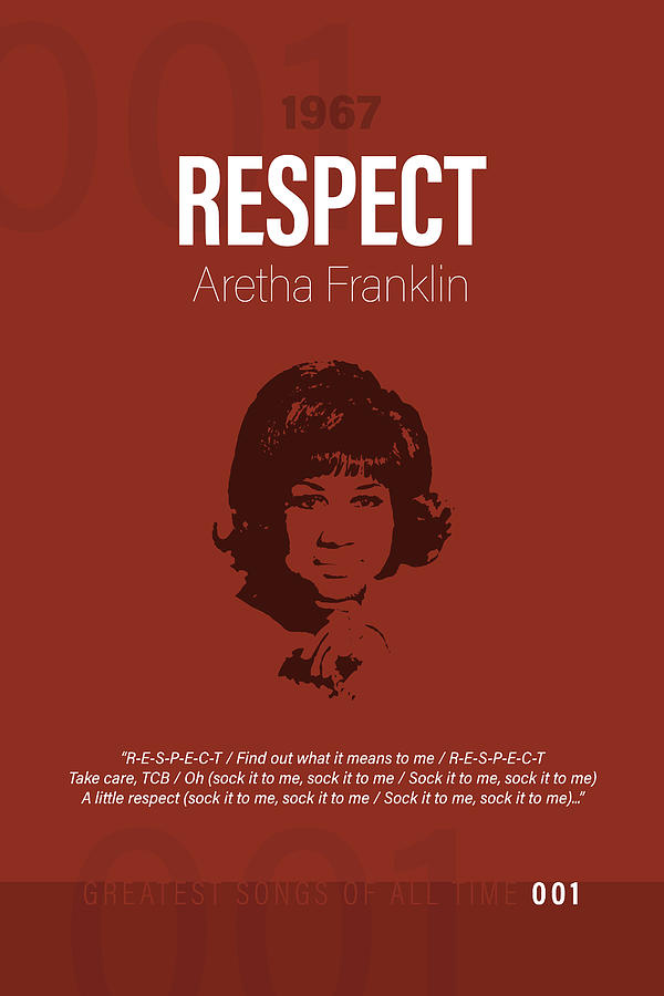 Aretha Franklin Mixed Media - Respect Aretha Franklin Minimalist Song Lyrics Greatest Hits of All Time 001 by Design Turnpike