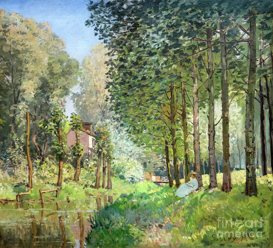 Tree Painting - Rest along the Stream, Edge of the Wood - Sisley by Alfred Sisley