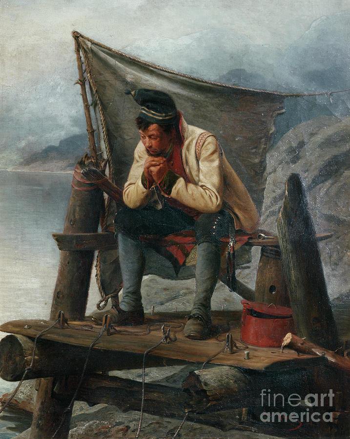 Rest break on the quay, 1870 Painting by O Vaering by Carl Sundt-Hansen
