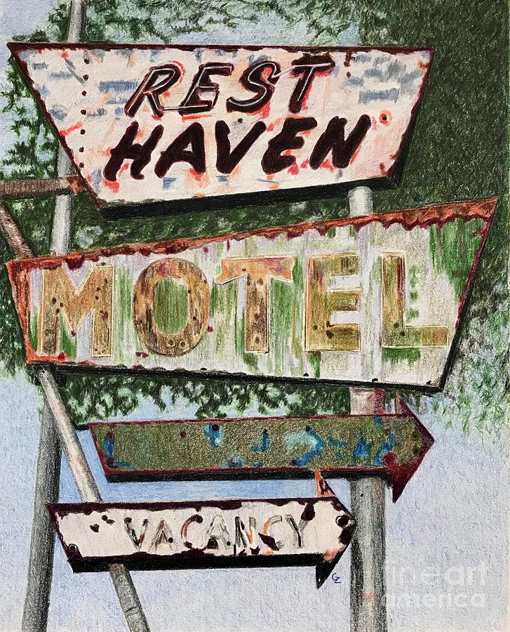 Rest Haven Motel Drawing by Glenda Zuckerman