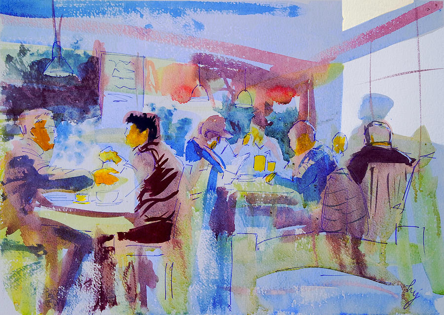 Restaurant painting loose impressionist watercolor watercolour painting Painting by Mike Jory