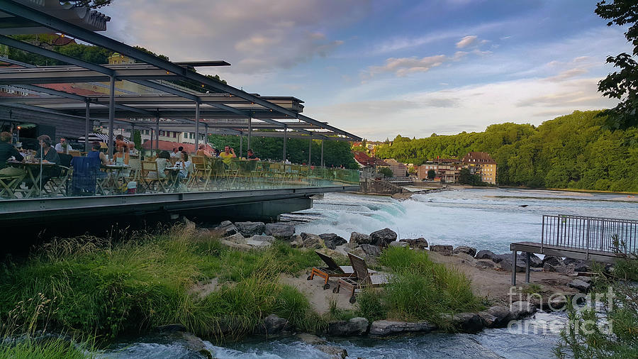Riverside Dining - Terrace Delights on the Aare River, Bern, Switzerland Photograph by Dejan Jovanovic