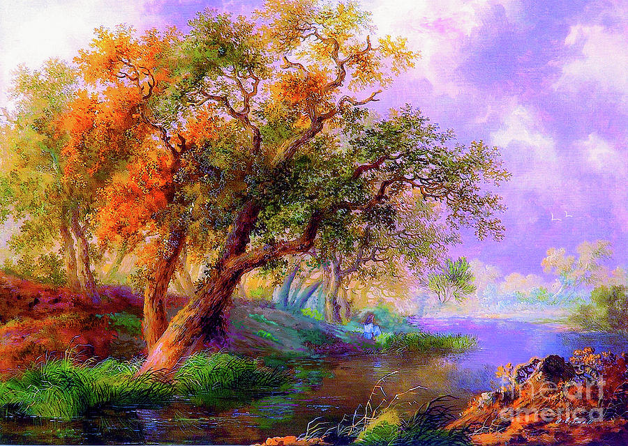 Restful Oak Tree Radiance Painting by Jane Small