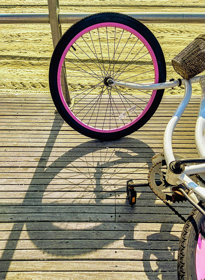 Resting Bike And Shadows On Boardwalk Photograph