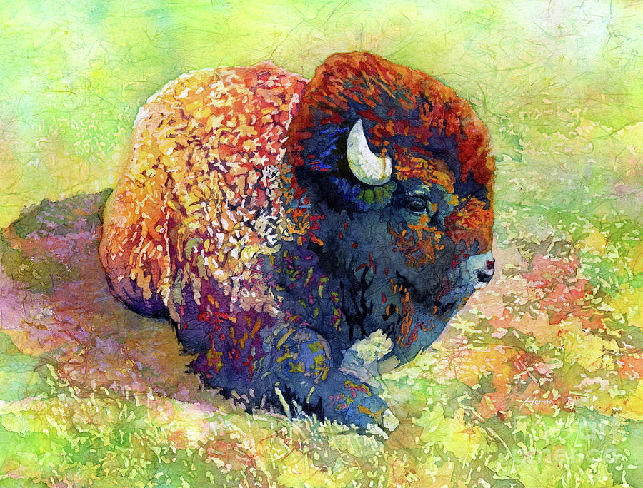 Resting Bison-pastel Colors Painting