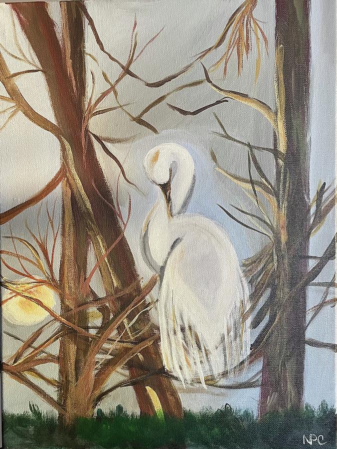 Resting Egret Painting by Naomi Cooper