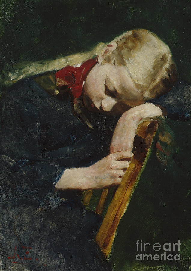 Resting girl Painting by O Vaering by August Eiebakke