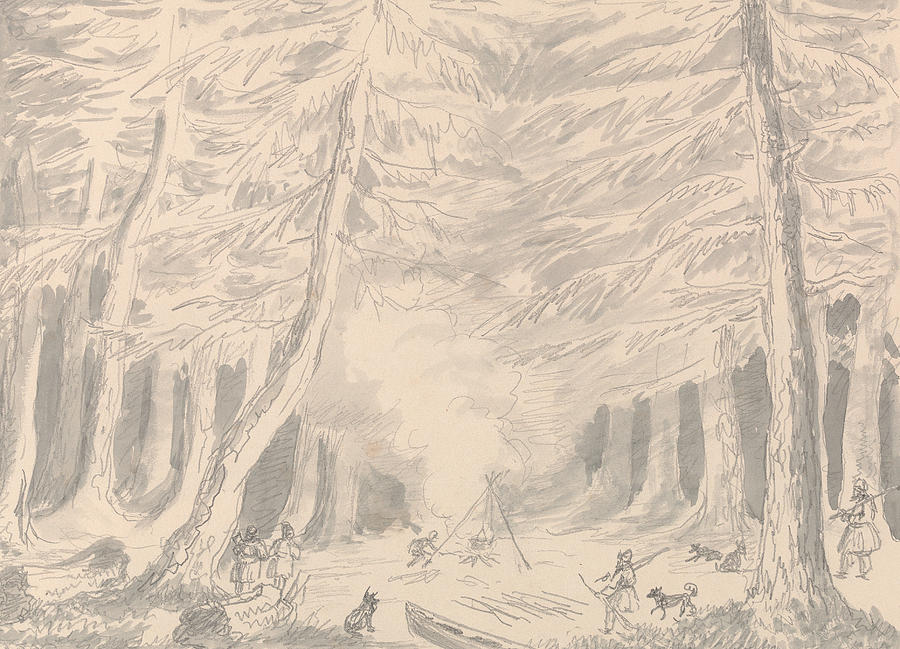 Resting Place at Night in the Northern Expedition Drawing by Charles Hamilton Smith