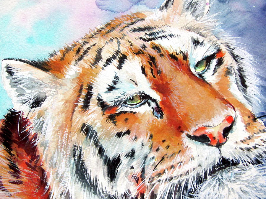 Resting tiger cd Painting by Kovacs Anna Brigitta