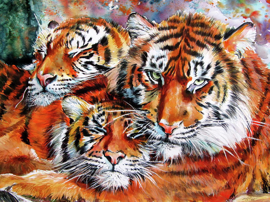 Resting tigers cd Painting by Kovacs Anna Brigitta
