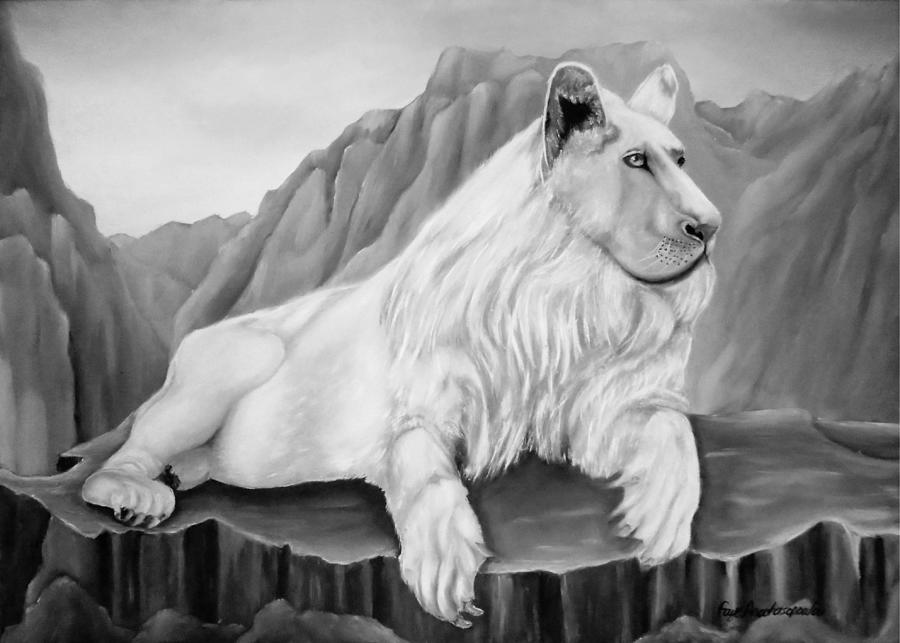 Lion Drawing - Resting White Lion by Faye Anastasopoulou