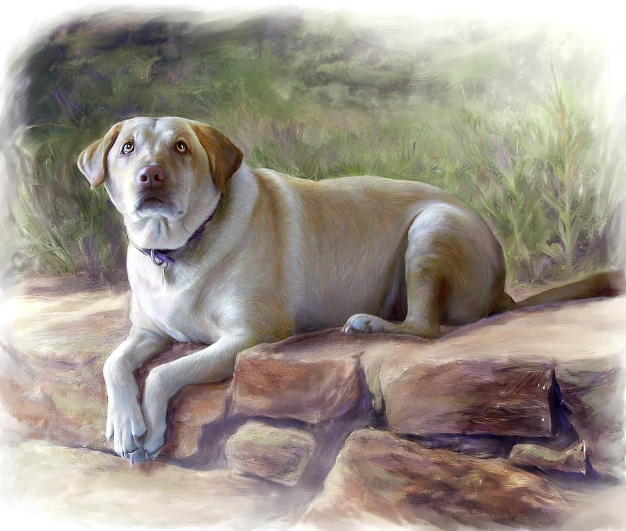 Dog Painting - Restrained Energy- Yellow Labrador Retriever Portrait by Connie Moses Dog Painting - Restrained Energy- Yellow Labrador Retriever Portrait by Connie Moses