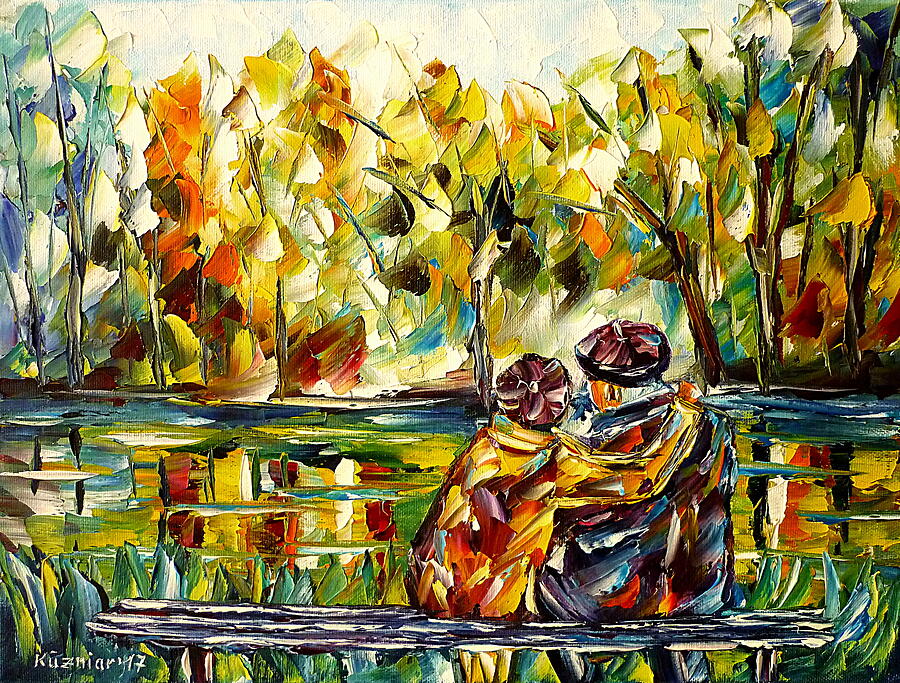 Retired Couple At The Pond Painting by Mirek Kuzniar