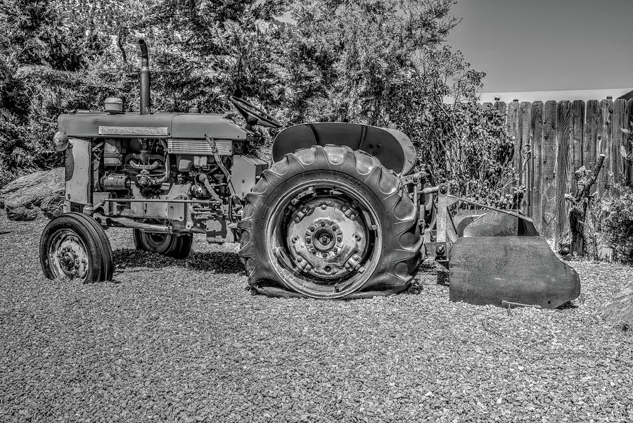 Retired Red Tractor HDR BW Photograph by Richard J Cassato