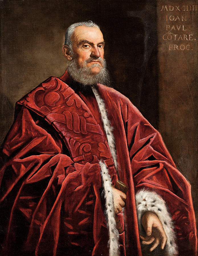 Retrato a tres cuartos de Giovanni Paolo Contarini con manto rojo de armi o  Painting by Tintoretto - Pixels