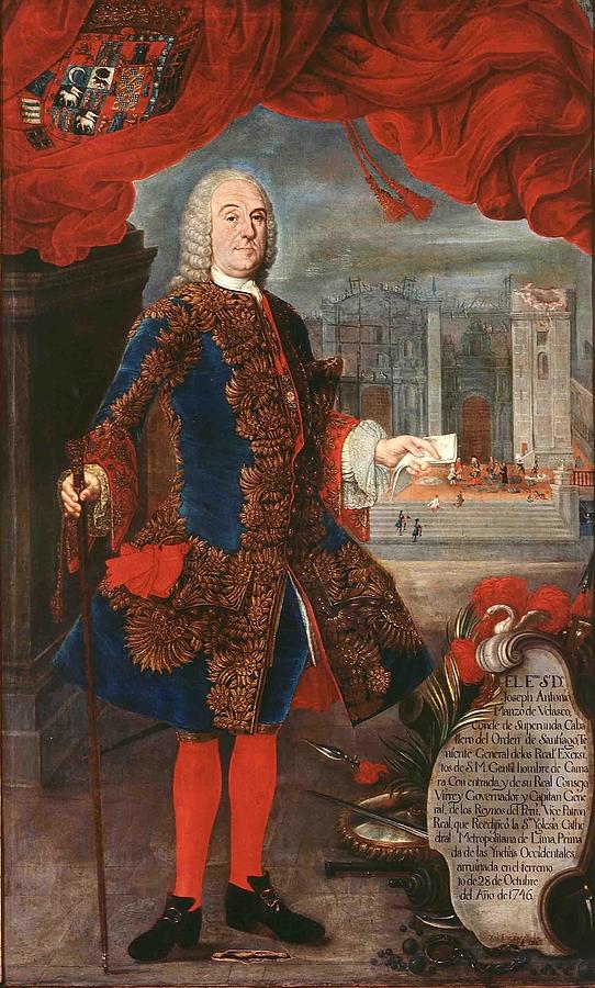 Dice Painting -  Retrato oficial del Conde de Superunda como Virrey del Peru con la inscripcion que dice    El Excel by Cristobal Lozano