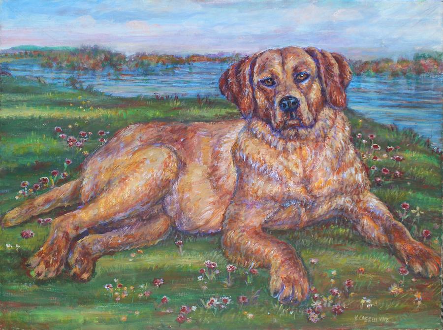 Retriever Dog At The River Painting by Veronica Cassell vaz