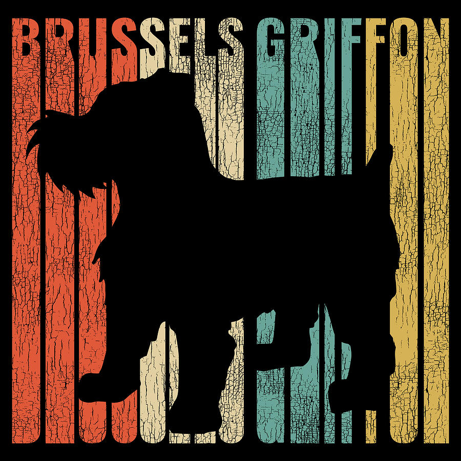 Vintage Digital Art - Retro 1970s Style Brussels Griffon Dog Silhouette Cracked Distressed by Kevin Garbes