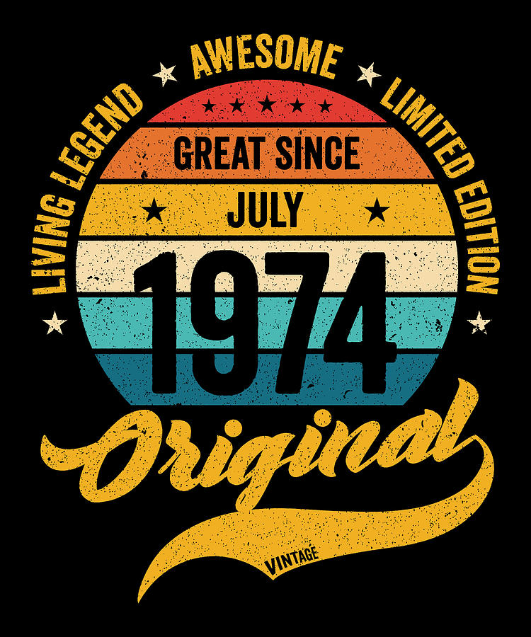 Retro 50 Years July 1974 Birthday Vintage Bday Classic Digital Art by ...