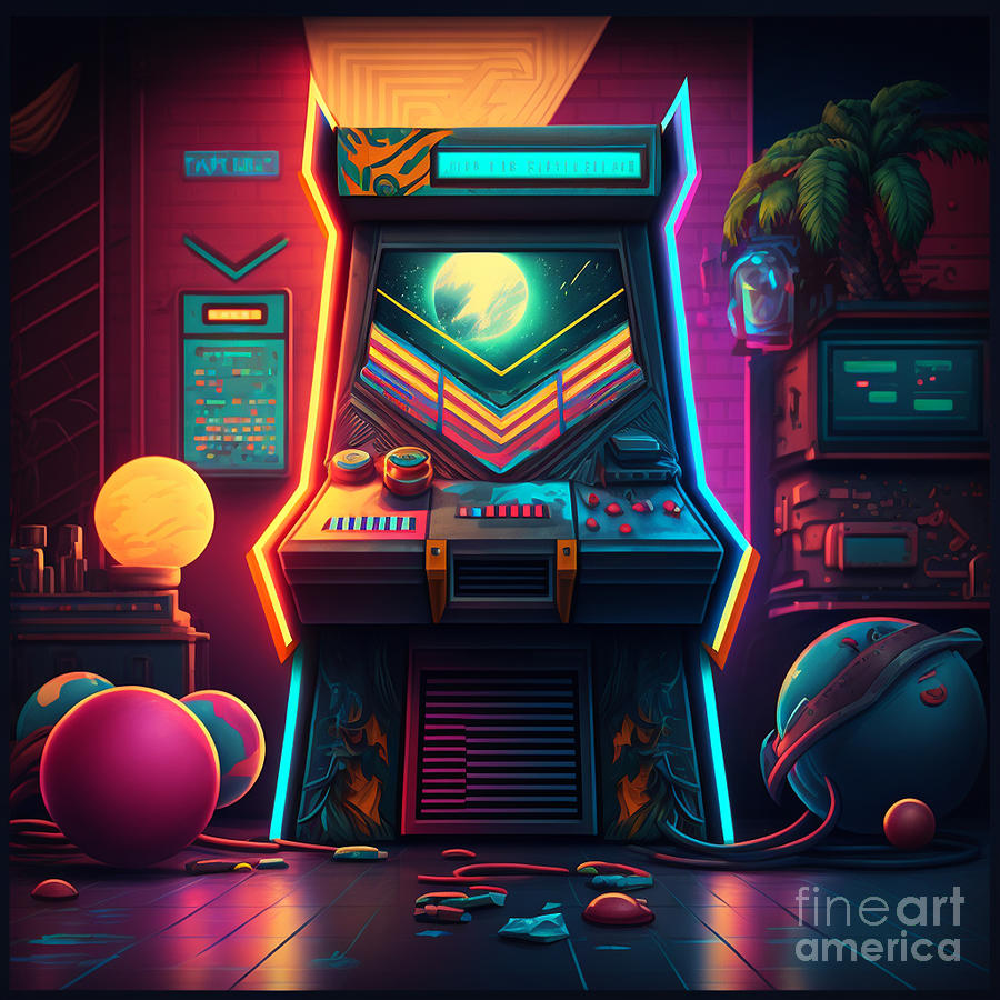 Retro 80s Arcade Cabinet Neon Abstract  Digital Art by Flippin Sweet Gear