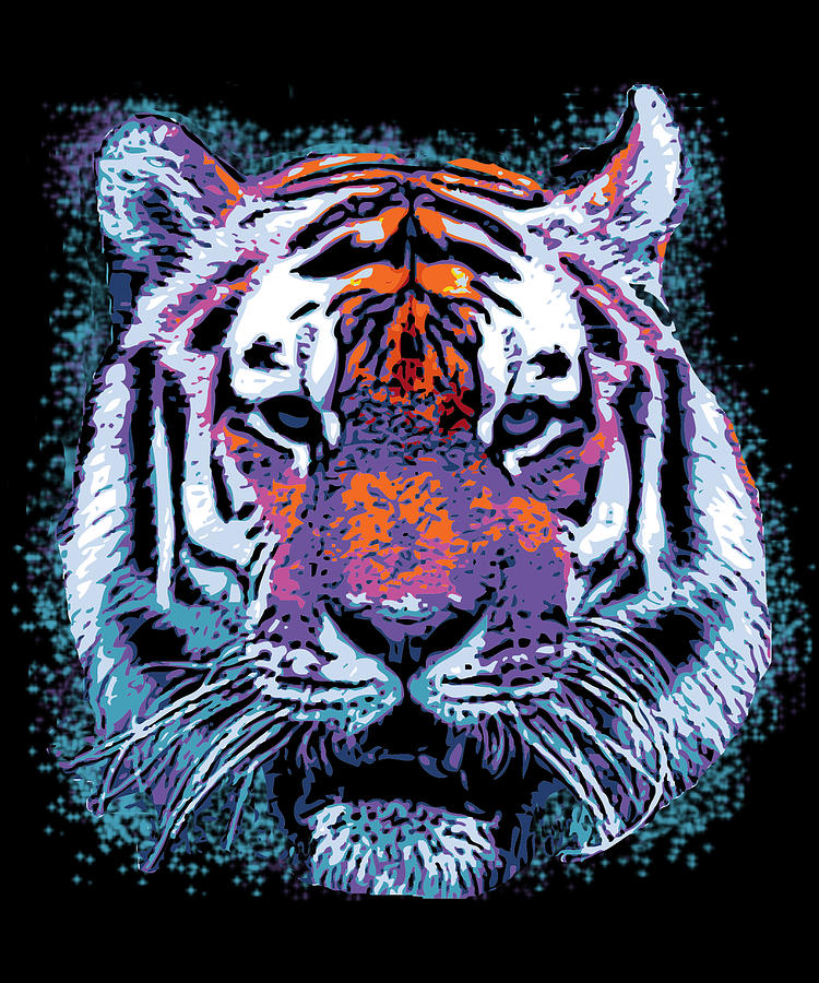 Retro 80s Tiger Face Splatter Paint Digital Art by Flippin Sweet Gear