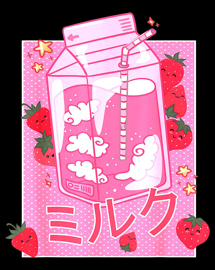 Retro 90s Strawberry Milk Shake Funny Japanese Kawaii Milk .png Digital ...