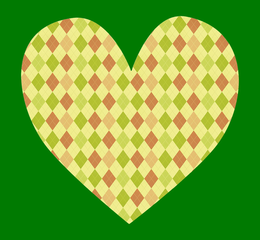 Retro Argyle Peach and Green Art Heart Digital Art by Gaby Ethington