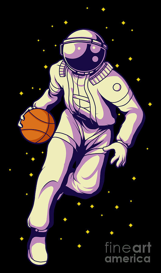Planet Digital Art - Retro Basketball Player Astronaut Galactic Sports by Mister Tee