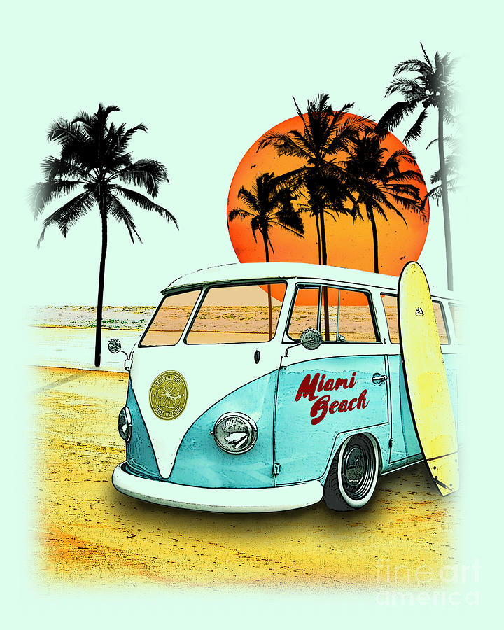 Summer Digital Art - Retro Beach Scene by Madame Memento