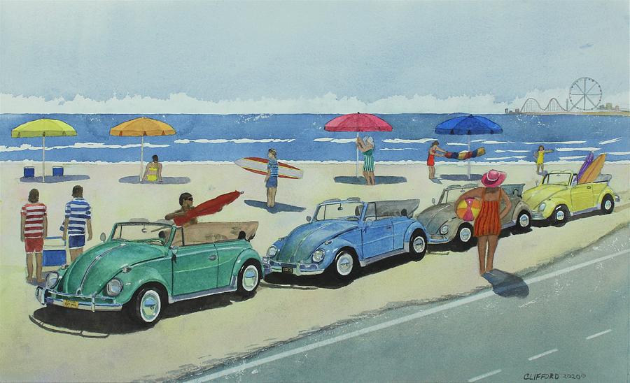 Beetle Painting - Retro Beetle Beach by Cory Clifford Beetle Painting - Retro Beetle Beach by Cory Clifford
