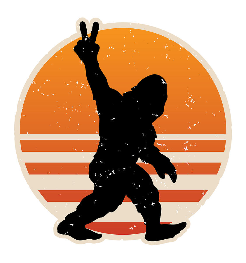 Retro Bigfoot Peace Sign Digital Art by Jeff Hobrath - Fine Art America