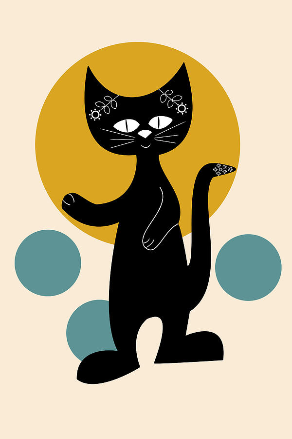 Retro Black Cat Painting by Sannel Larson