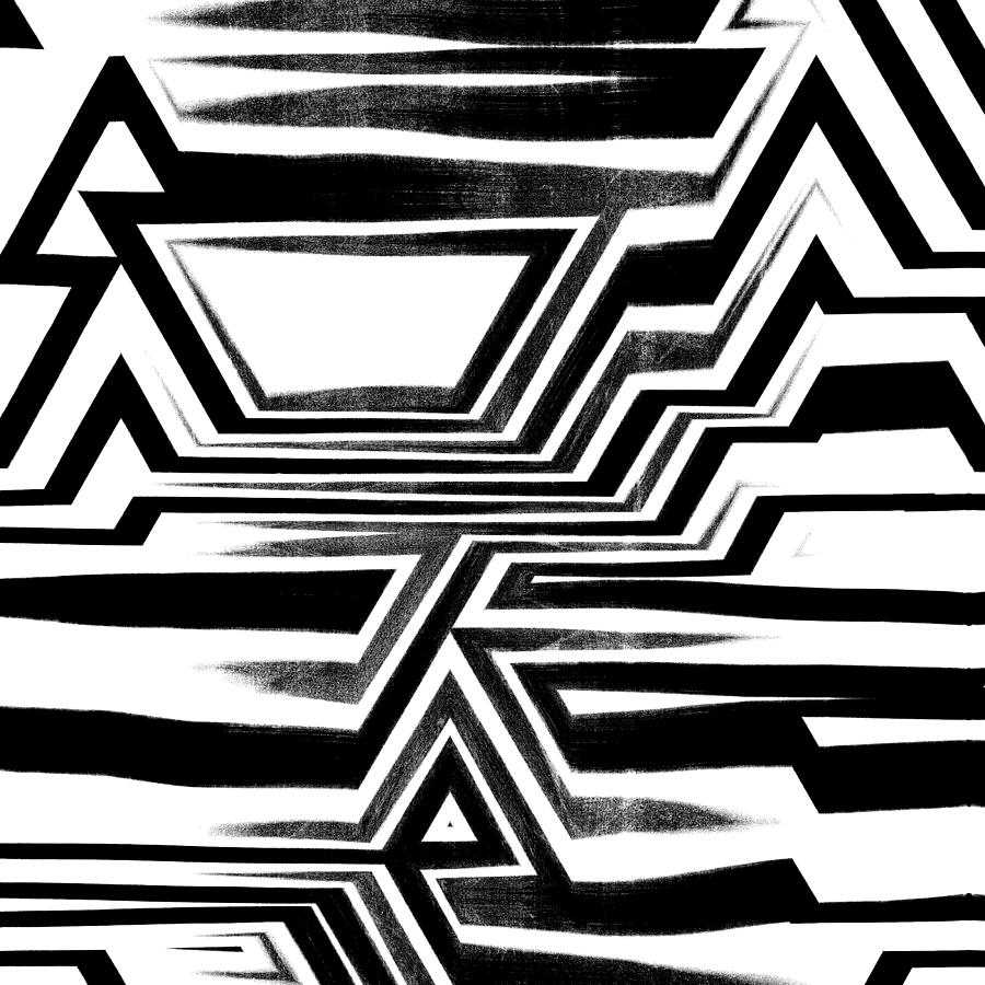 Black And White Digital Art - Retro Black Paint Brush, Black And White Geometric Forms. by Mounir Khalfouf
