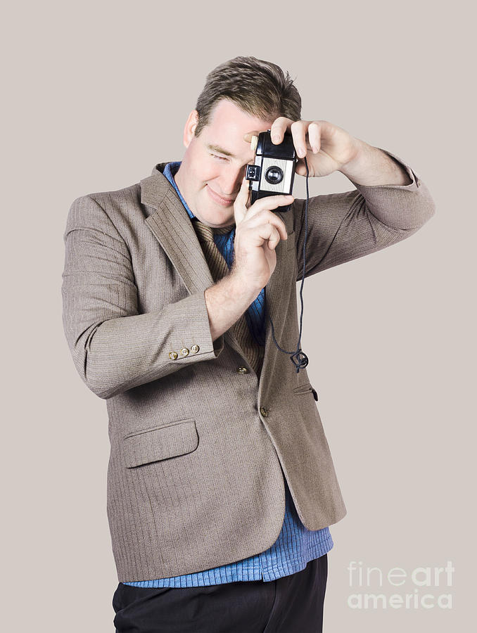 Retro Businessman Taking Portrait Photo Photograph