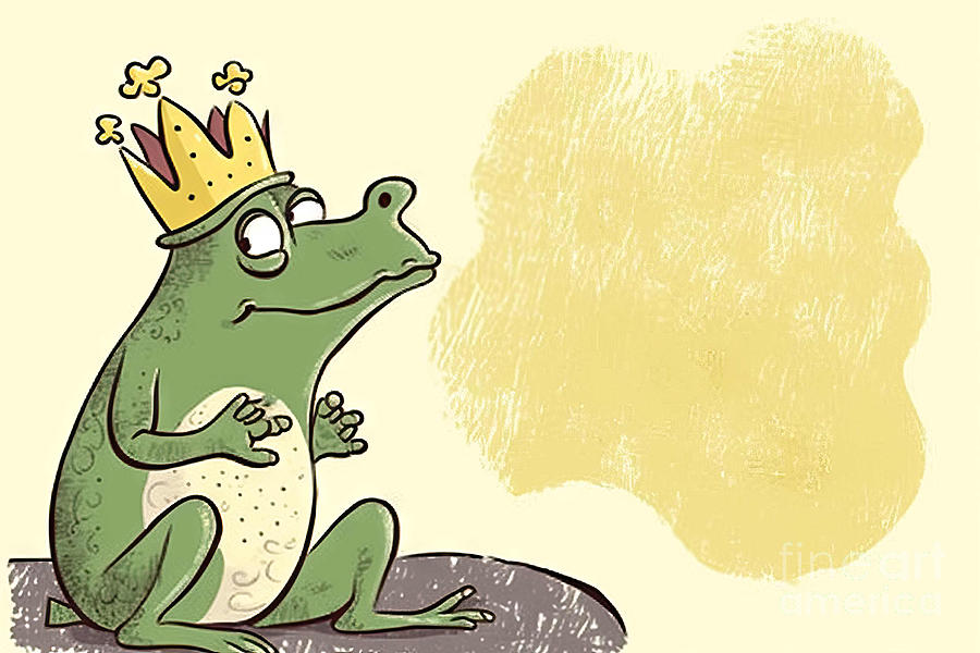 Frog Painting - Retro Cartoon Frog Prince With Thought Bubble by N Akkash